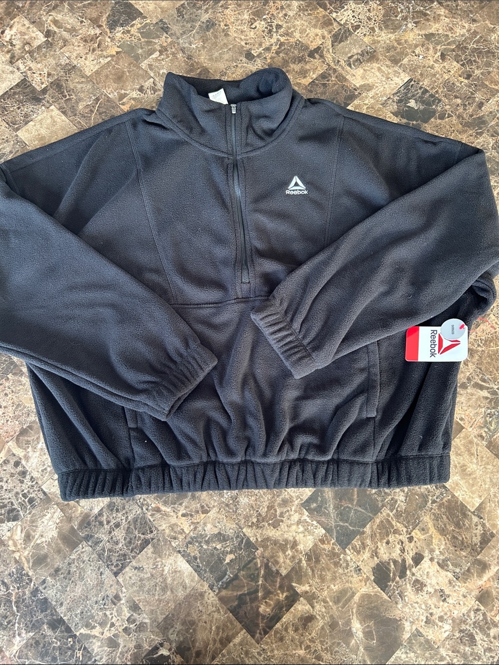 NWT 🆕 Reebok Women’s Black Half-Zip Fleece Oversized Pullover
